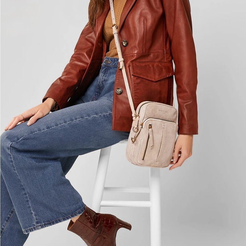 American Leather Co. Large Cleveland Crossbody Bag in Stone Shimmer